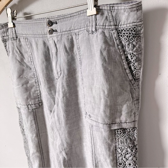 ANTHROPOLOGIE Hei Hei Marlena Gray Linen Embroidered Detail Roll Cuff Pants 28 - Picture 7 of 14